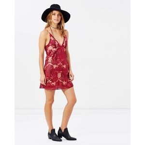 Free People Night Shimmer Mini Dress in Raspberry Size 2 NEW